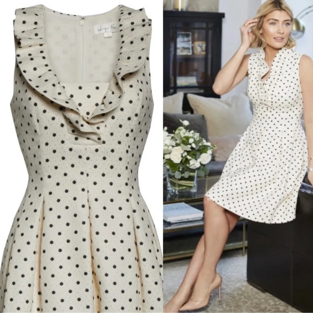 NWT Harper Rose Fit & Flare Dress | Metallic Gold & Black Polka Dot | Size 8 - Picture 2 of 12